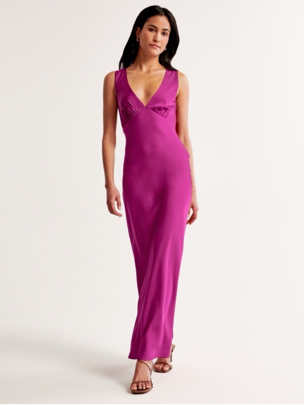 Abercombie & Fitch V-Neck Cowl Back Silk Dress Magenta